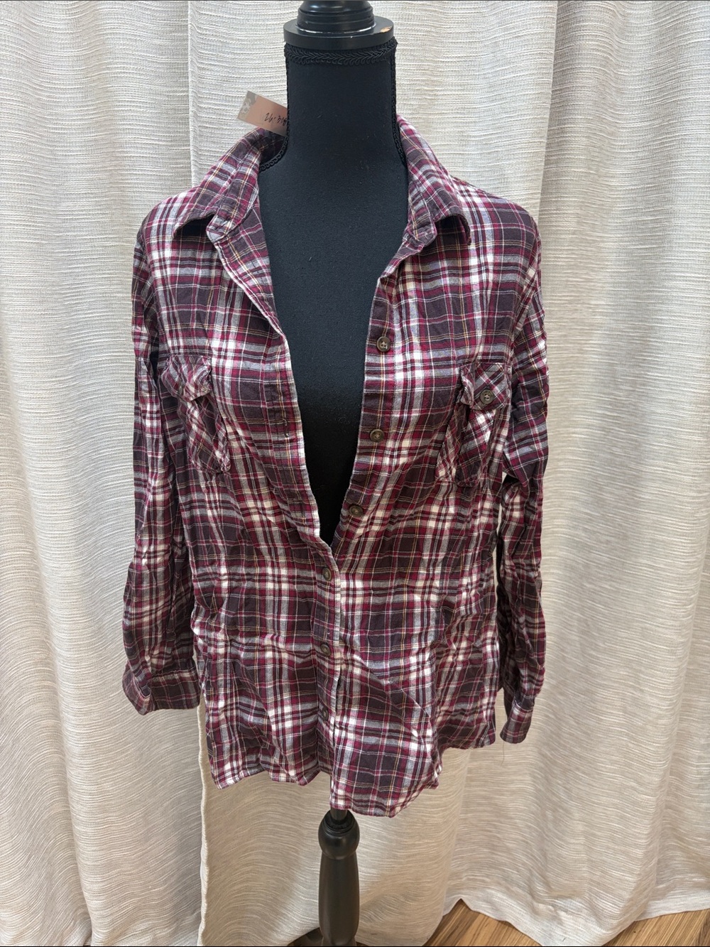 Eddie Bauer Women's Burgundy Plaid Button-Down Shirt